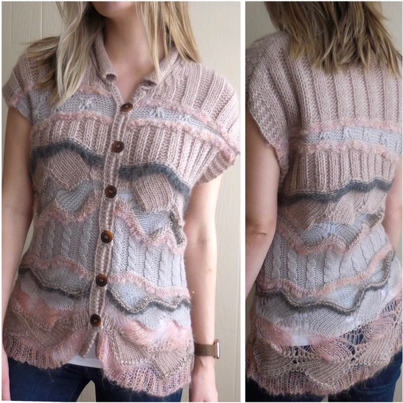 Yoshimura Sweaters - Wool Kidmohair Blend Button Down Sweater Cardigan Metallic Accents